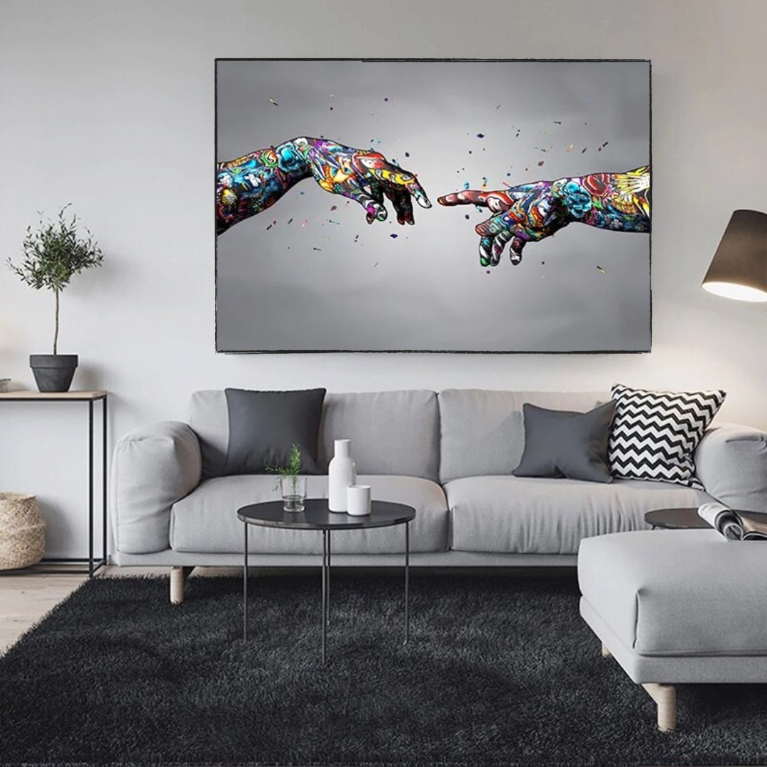 Graffiti Holding Hands Touch Canvas Wall Art