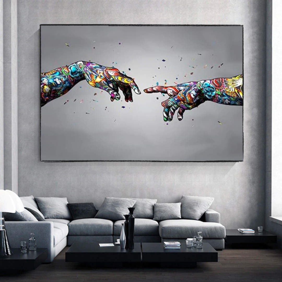 Graffiti Holding Hands Touch Canvas Wall Art