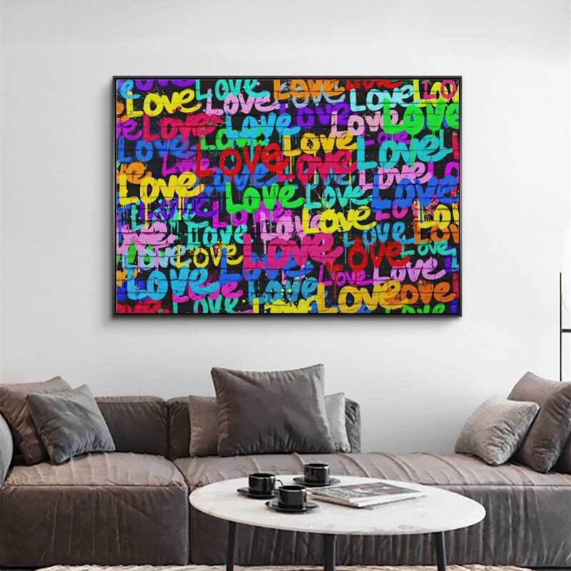 Graffiti Love and Heart Canvas Wall Art