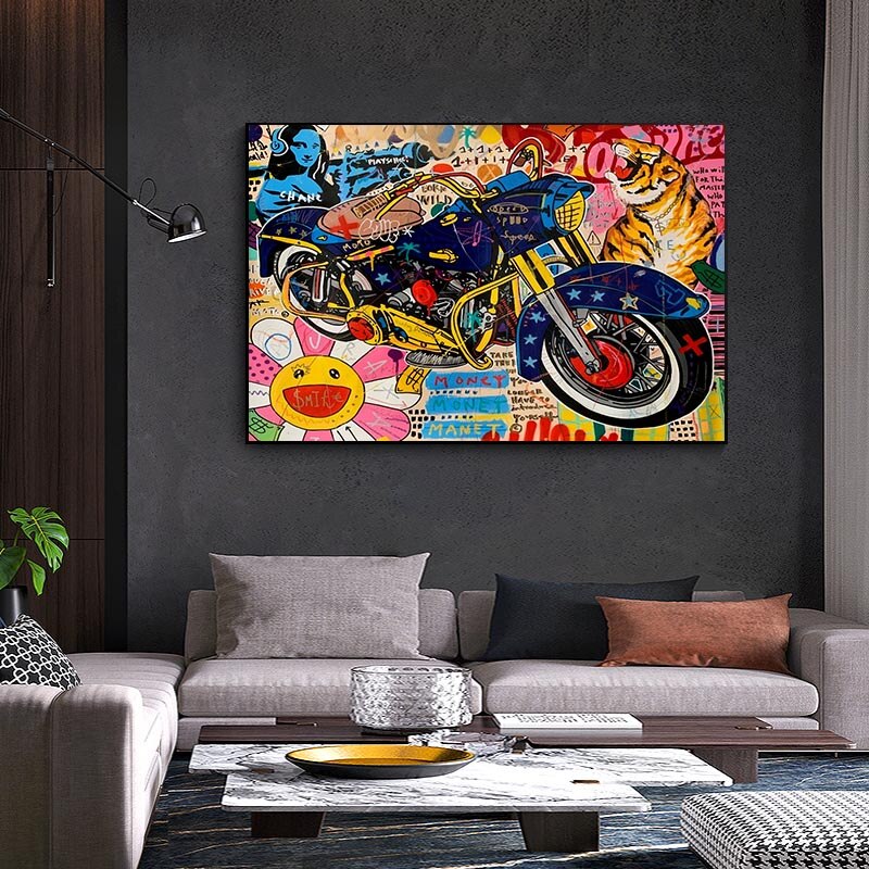 Art mural sur toile moto graffiti