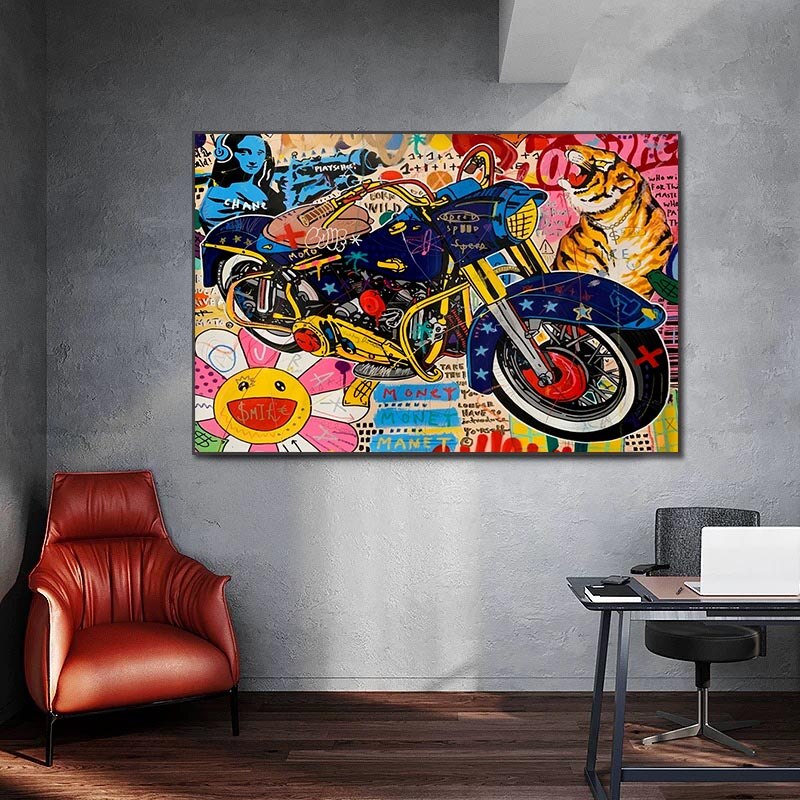 Art mural sur toile moto graffiti