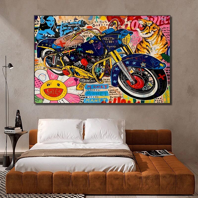 Art mural sur toile moto graffiti