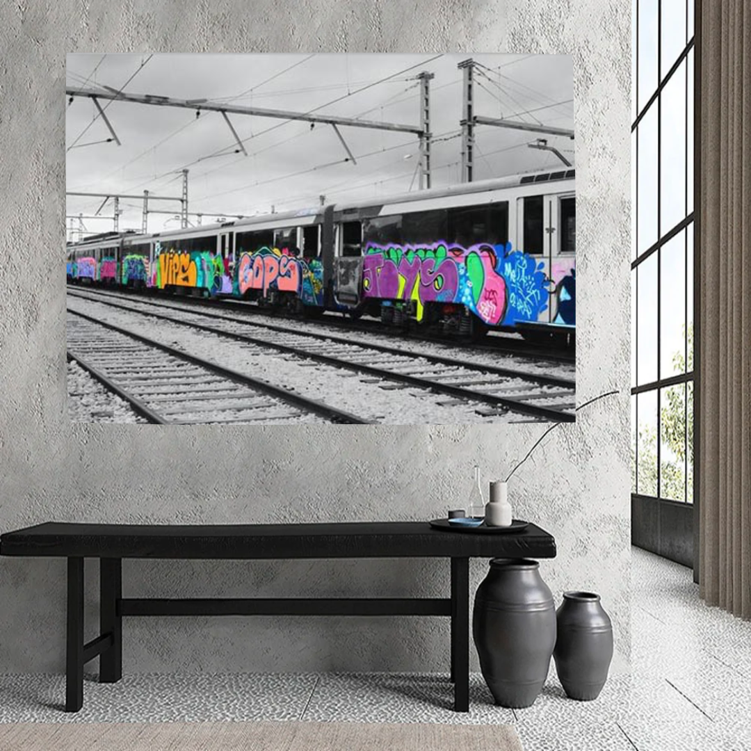 Graffiti on Train Railway Canvas Wall Art