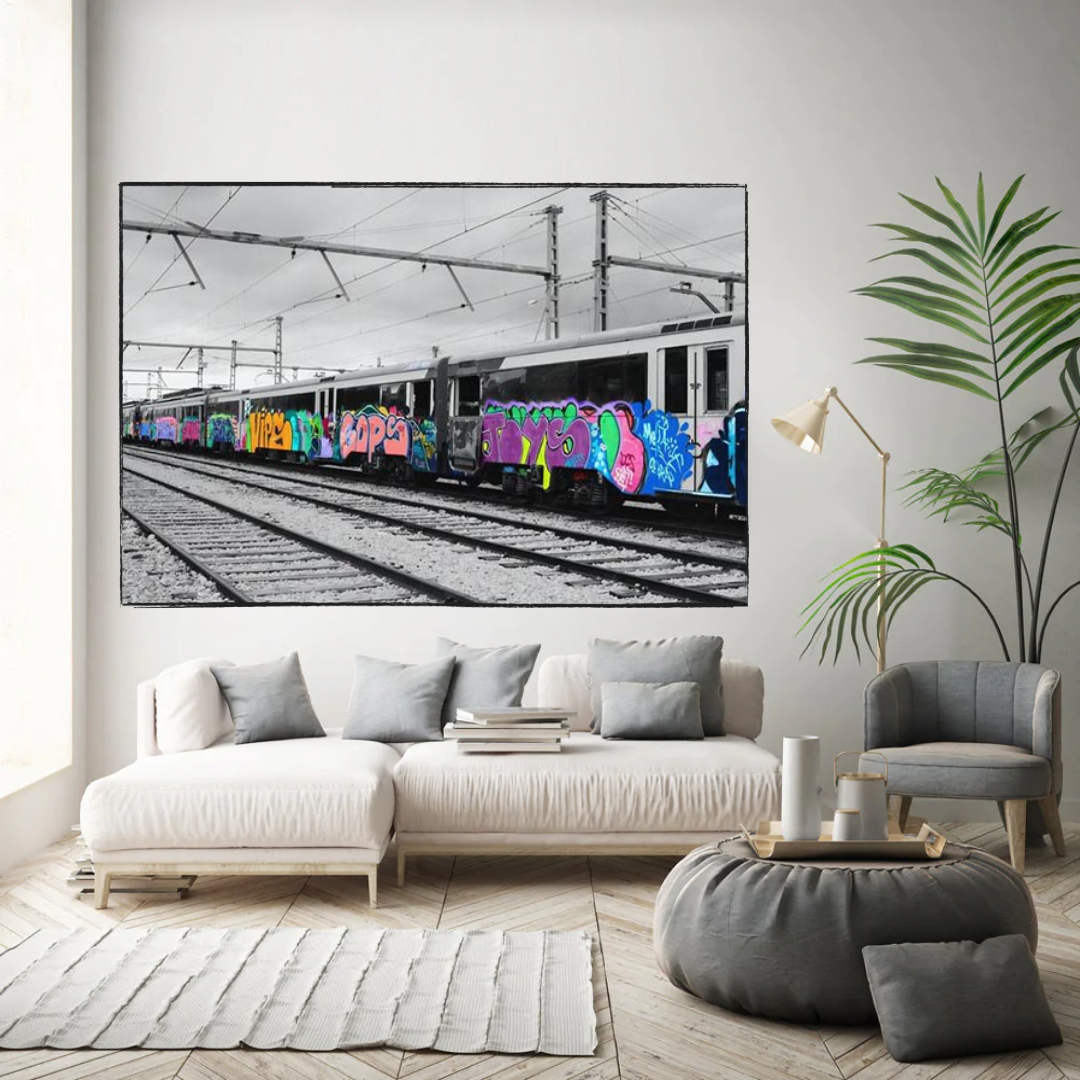 Art mural sur toile Graffiti sur train ferroviaire