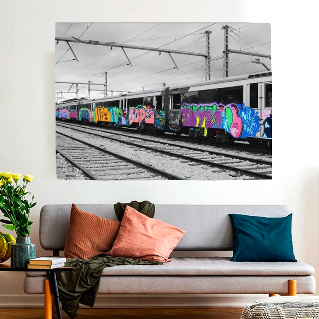 Graffiti on Train Railway Canvas Wall Art