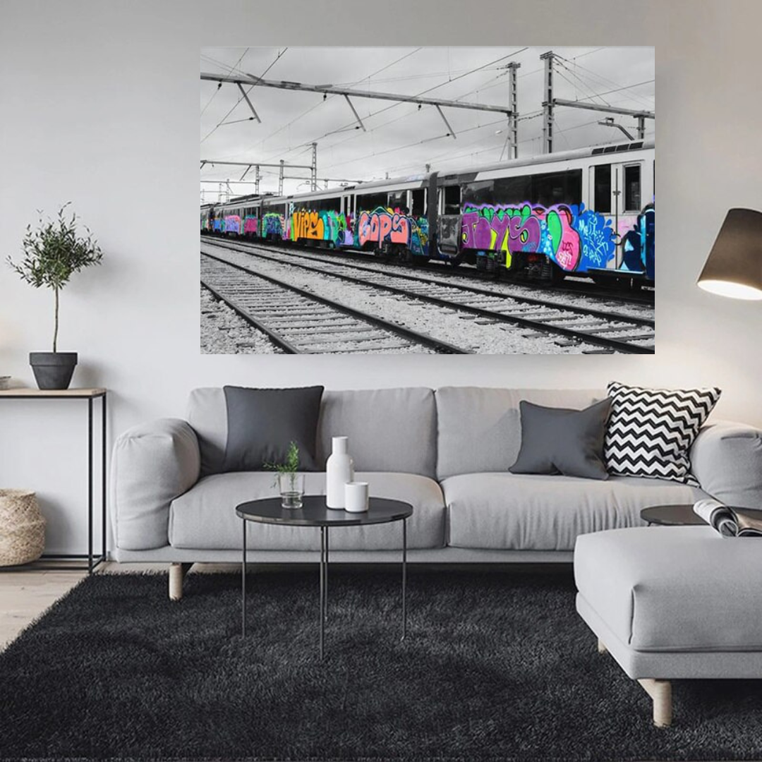 Graffiti on Train Railway Canvas Wall Art