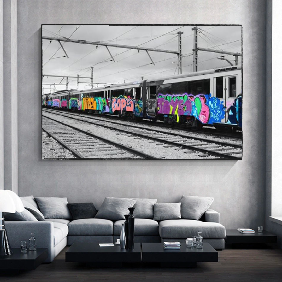 Art mural sur toile Graffiti sur train ferroviaire