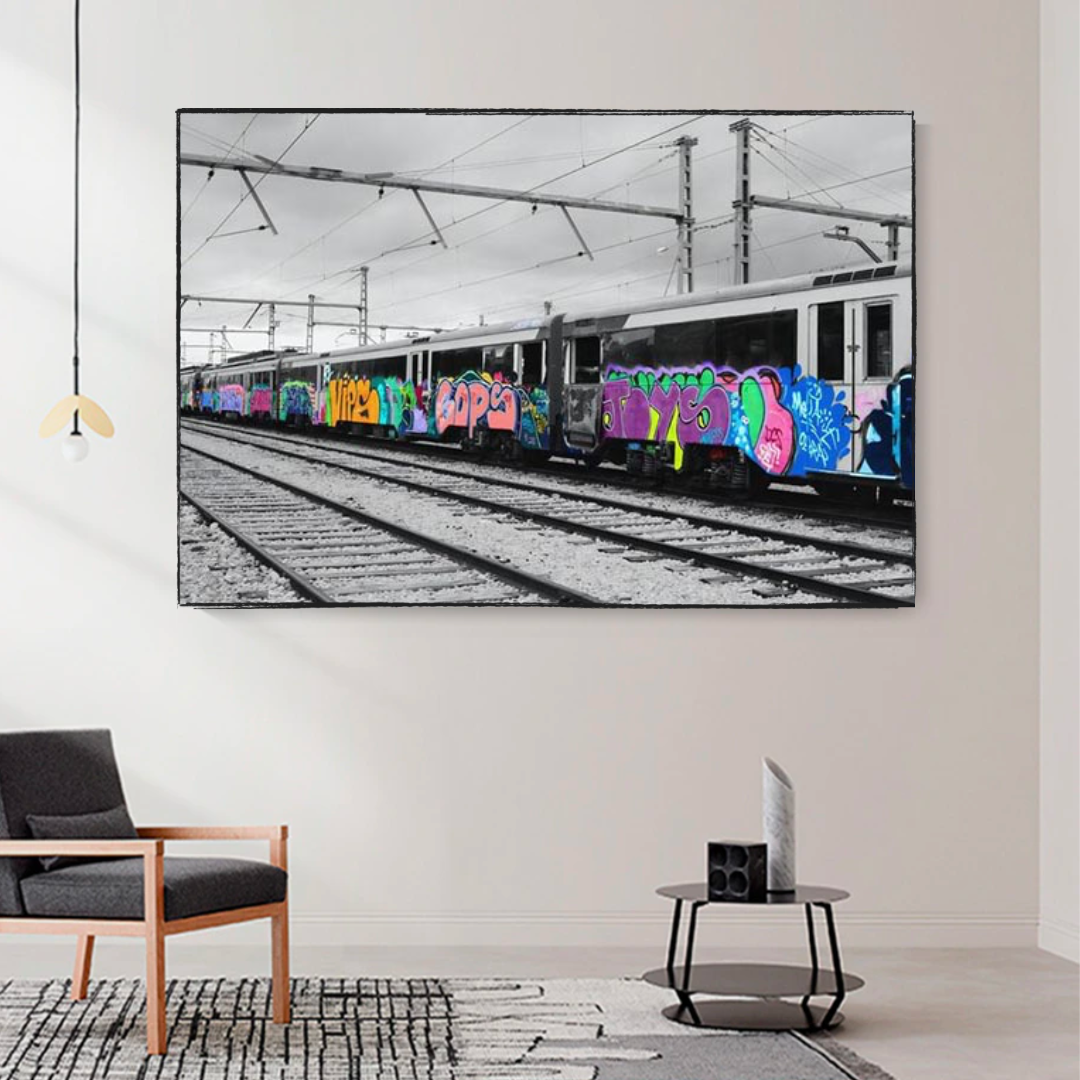 Graffiti on Train Railway Canvas Wall Art