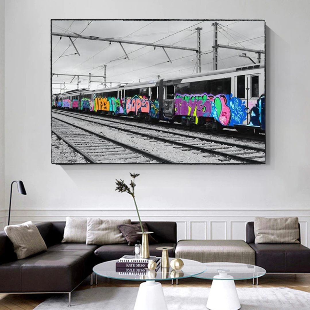 Graffiti on Train Railway Canvas Wall Art