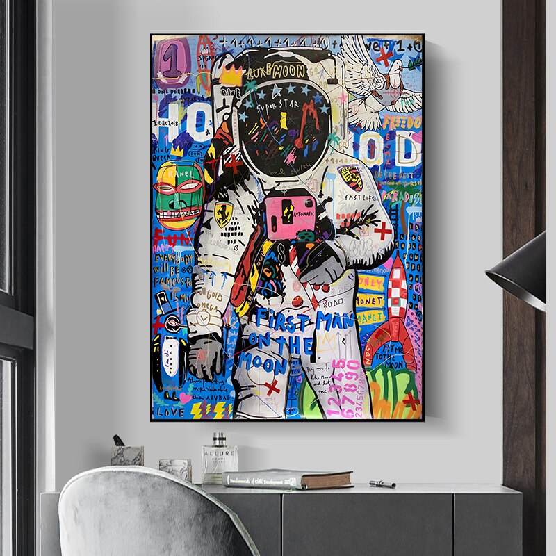 Graffiti Street Art Astronaut Canvas Wall Art