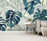 Green Monstera Leaves Wallpaper Mural for Vibrant Décor