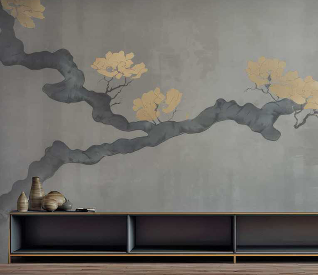 Papier peint mural tronc d'arbre gris or - Design époustouflant