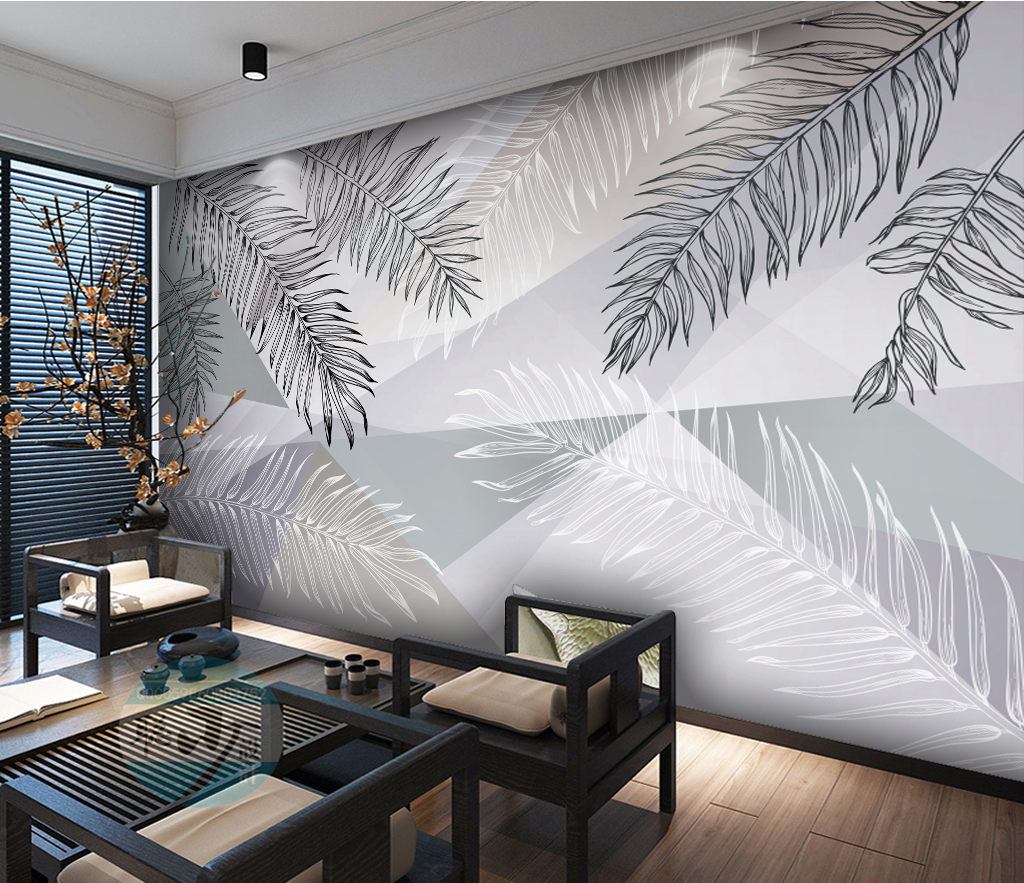 Grey Long Leafs Wallpaper Murals