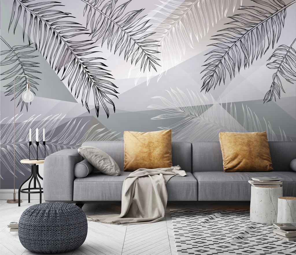 Grey Long Leafs Wallpaper Murals