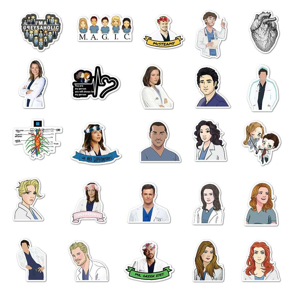 TV Show Greys Anatomy Stickers Pack | Famous Bundle Stickers | Waterproof Bundle Stickers