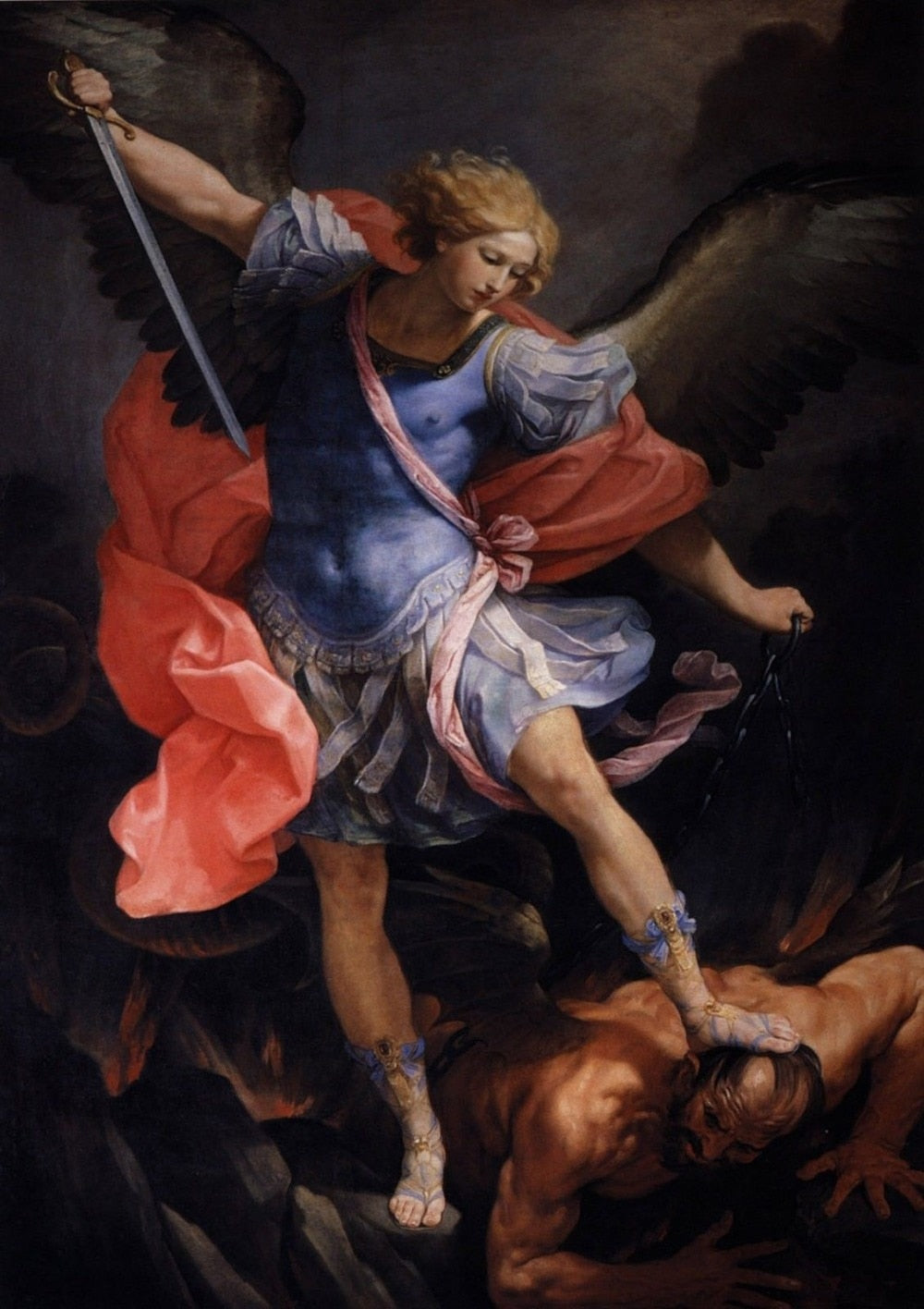 Guido Reni: Der Erzengel Michael besiegt Satan, Leinwand-Wandkunst 