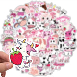 Pink Cow Graffiti Waterproof Sticker Suitcase Notebook Mobile Phone Refrigerator Children WaterCup Helmet