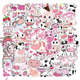 Pink Cow Graffiti Waterproof Sticker Suitcase Notebook Mobile Phone Refrigerator Children WaterCup Helmet