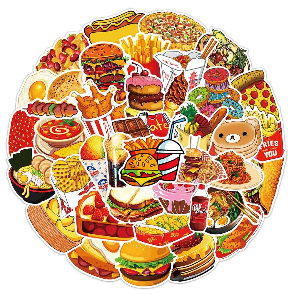 Mix Food Hamburger Fries Stickers Pack | Famous Bundle Stickers | Waterproof Bundle Stickers