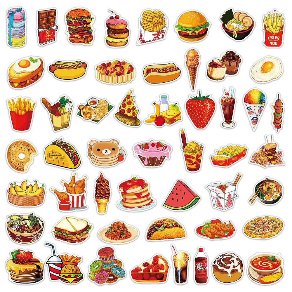 Mix Food Hamburger Fries Stickers Pack | Famous Bundle Stickers | Waterproof Bundle Stickers