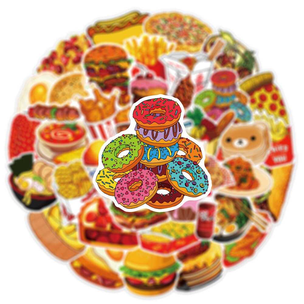 Mix Food Hamburger Fries Stickers Pack | Famous Bundle Stickers | Waterproof Bundle Stickers