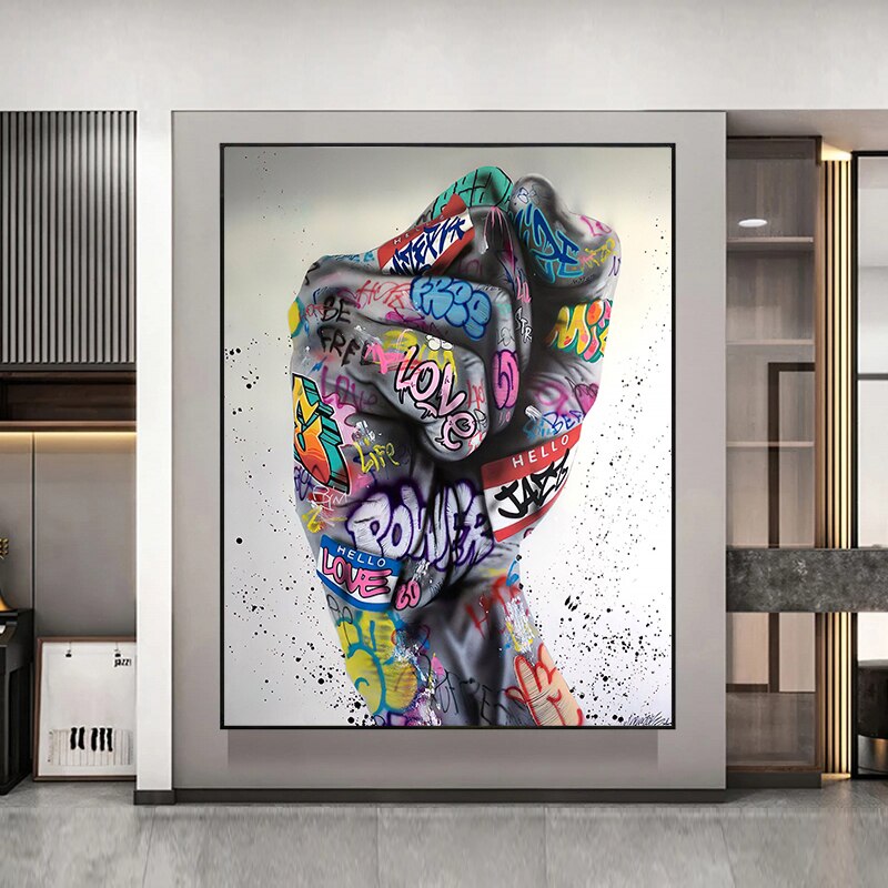 Hand Fist Gesture Graffiti Canvas Wall Art