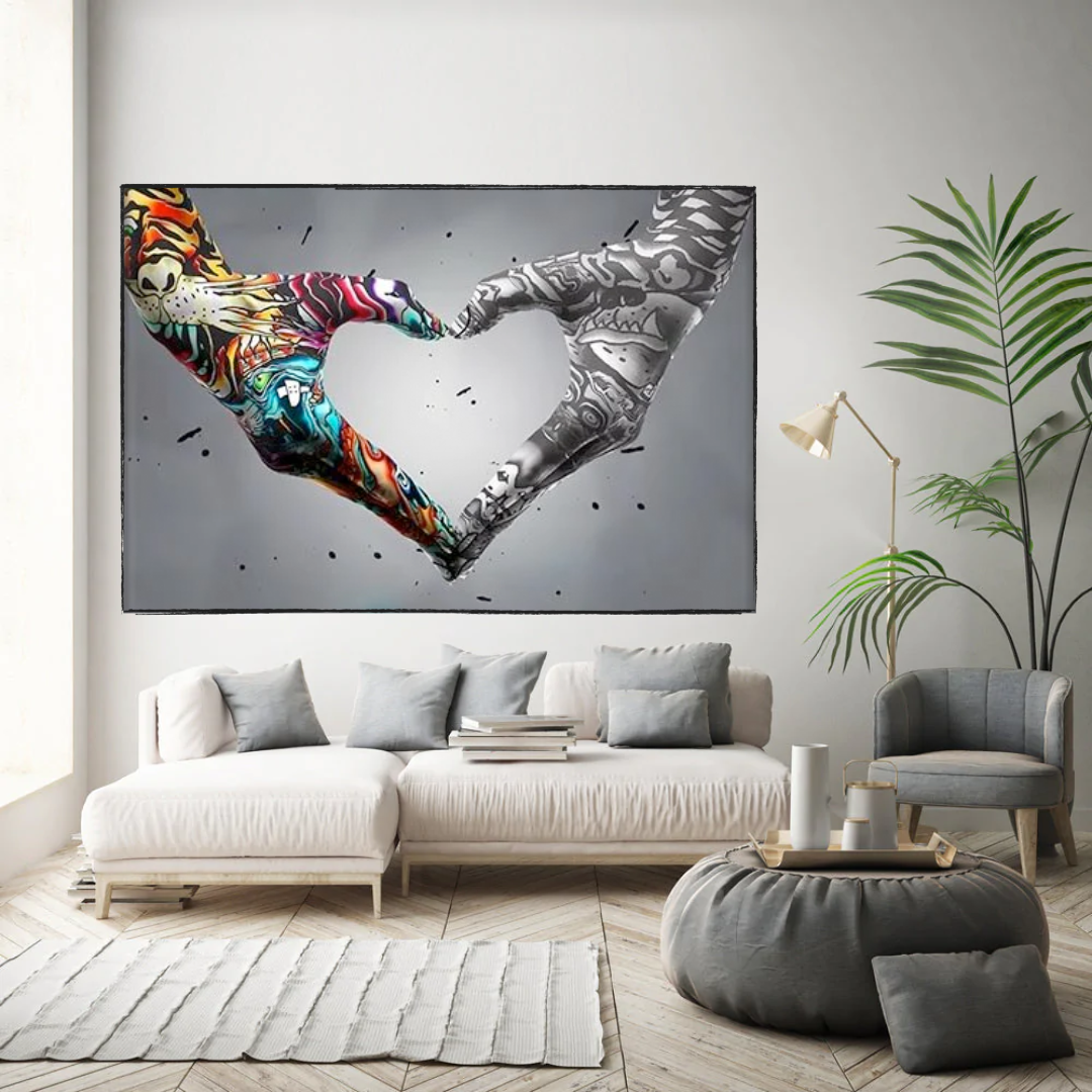 Holding Hands Graffiti Love Sign Canvas Wall Art