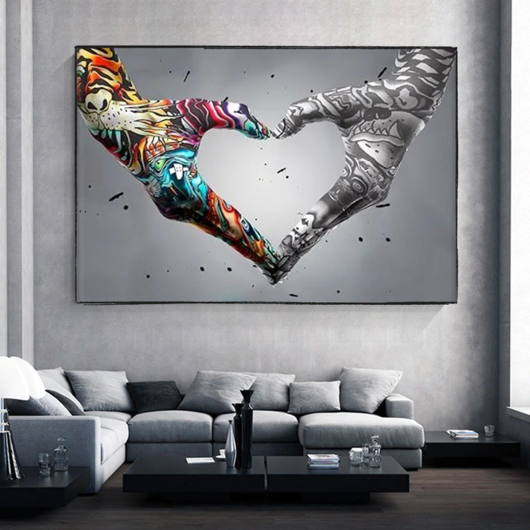 Holding Hands Graffiti Love Sign Canvas Wall Art