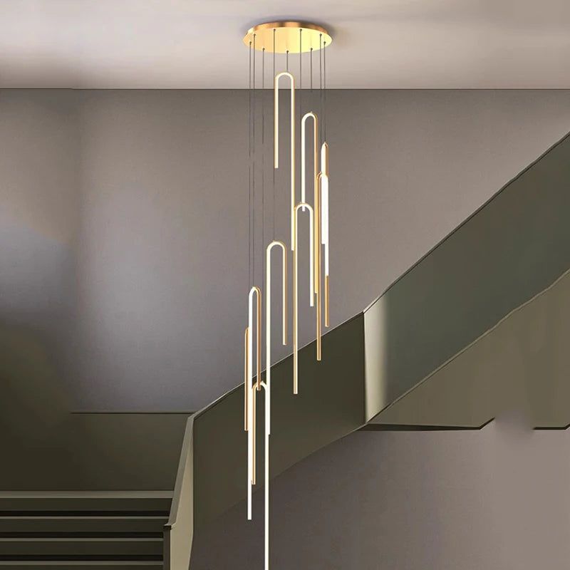 Éclairage de lustre d'escalier linéaire à barres accrochées