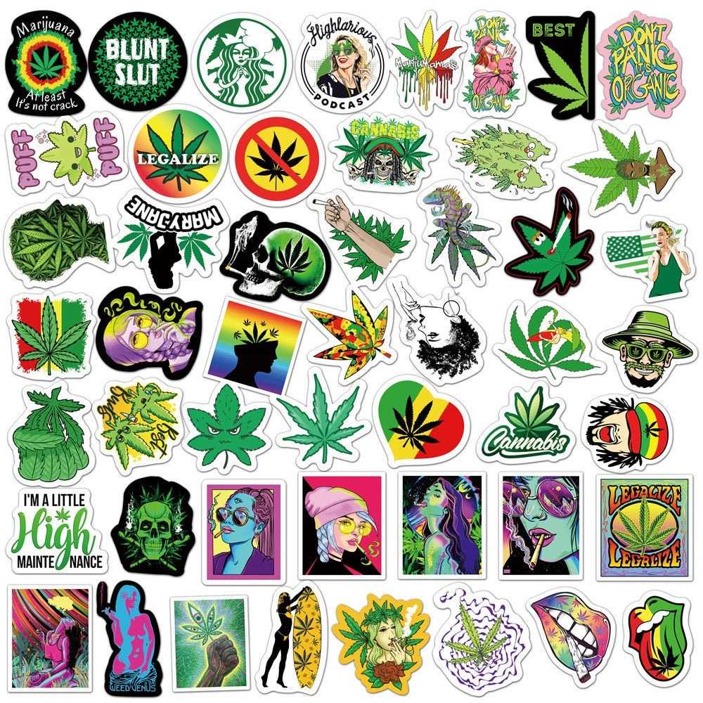 Spoof Character Leaves Smoking Stickers Pack | Famous Bundle Stickers | Waterproof Bundle Stickers