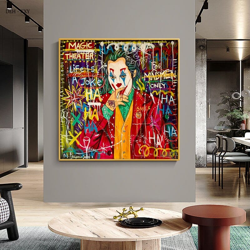 Joker-Charakter-Street-Art-Leinwand-Wandkunst