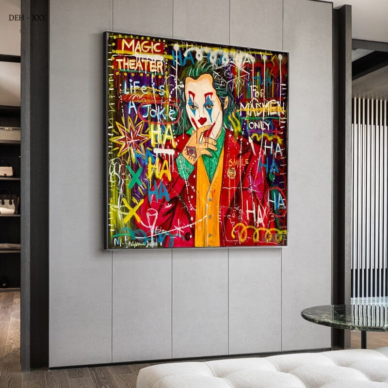 Joker-Charakter-Street-Art-Leinwand-Wandkunst