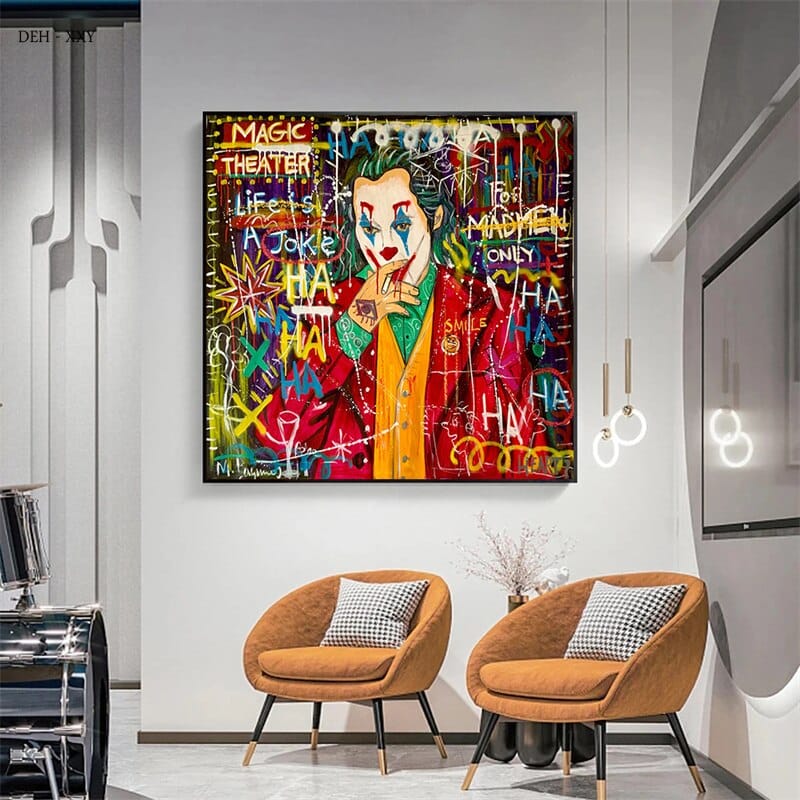 Joker-Charakter-Street-Art-Leinwand-Wandkunst