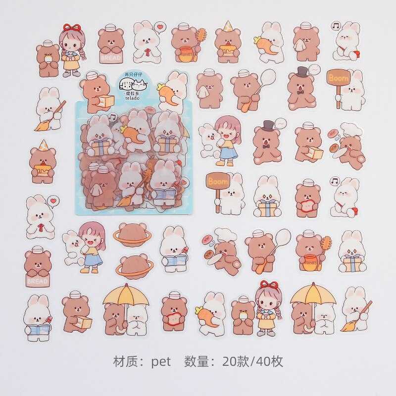 Mohamm 40 Sheets/1 Box Sticker Mini Multi Colors PET Kawaii Girl Cartoon Decoration Scrapbooking Stationery School Supplies