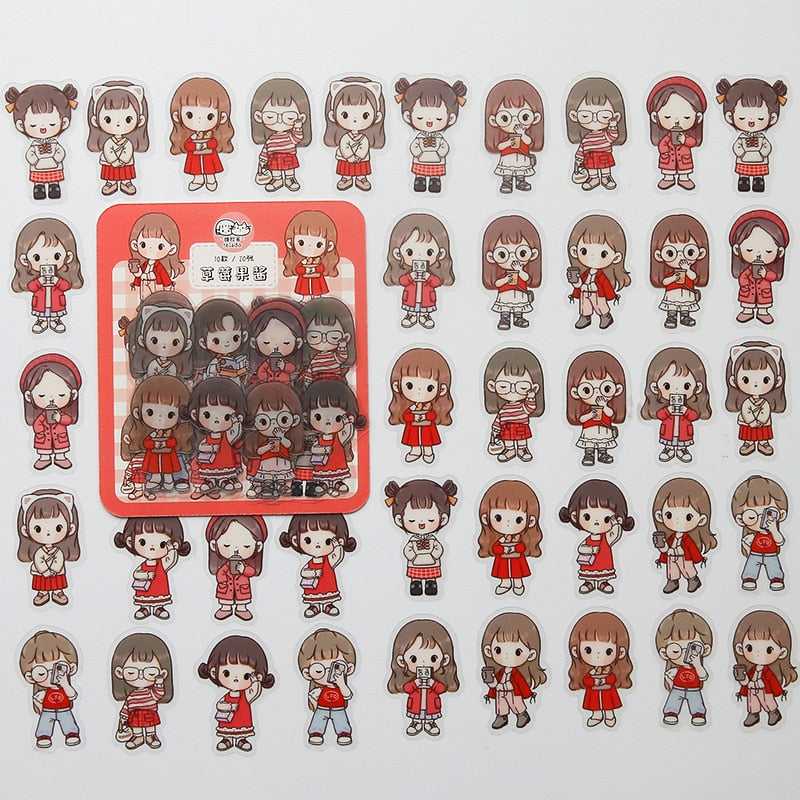 Mohamm 40 Sheets/1 Box Sticker Mini Multi Colors PET Kawaii Girl Cartoon Decoration Scrapbooking Stationery School Supplies