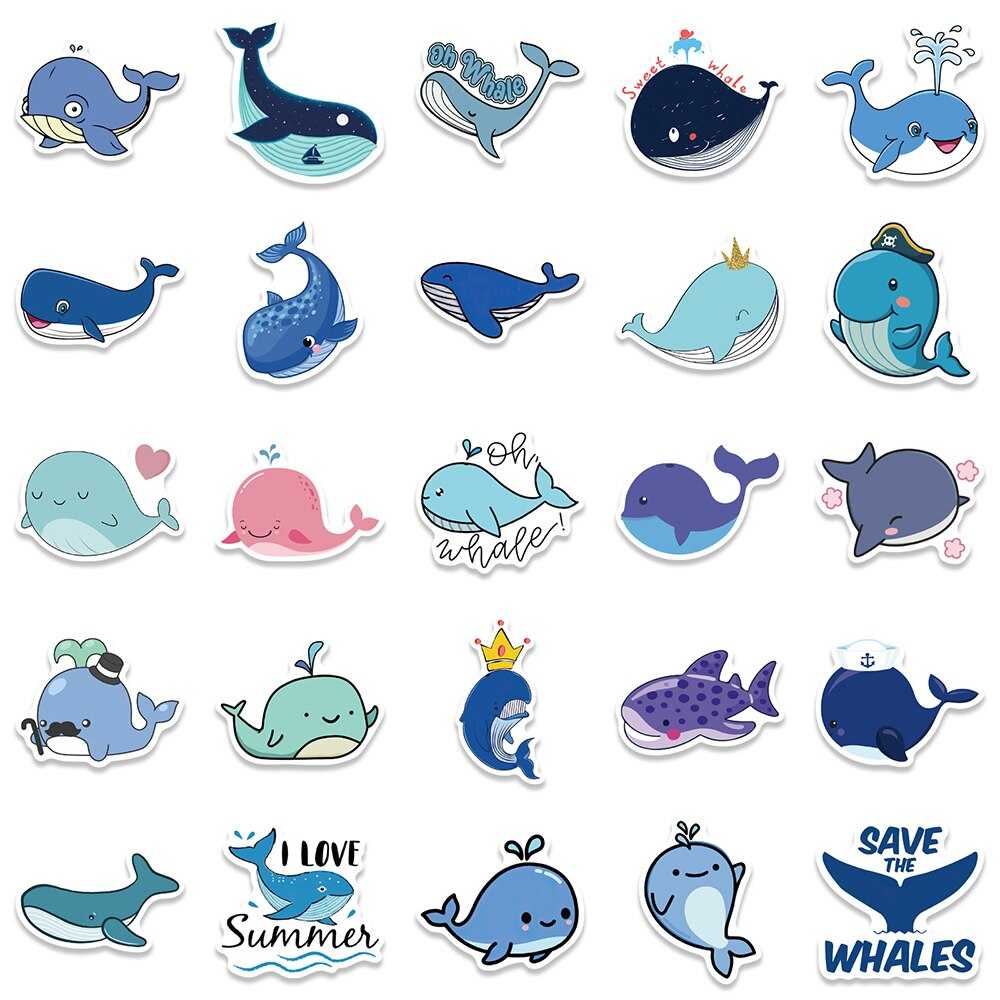 Cute Whale Animal Anime Stickers Pack | Famous Bundle Stickers | Waterproof Bundle Stickers