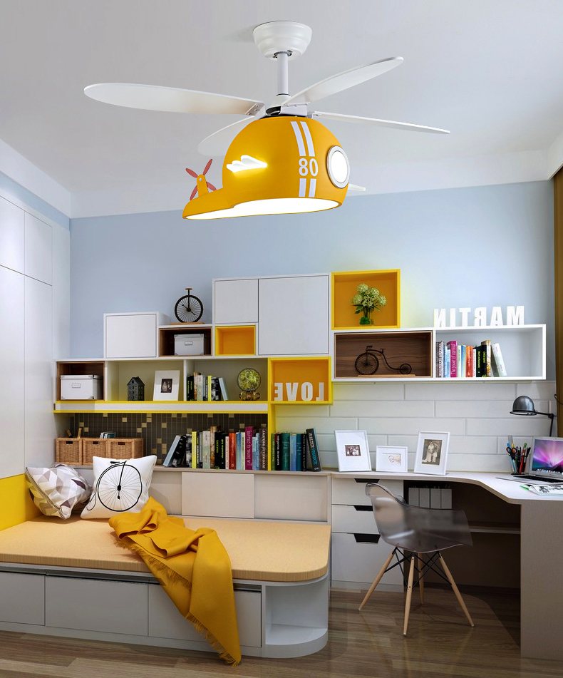 Kids Room Helicopter Ceiling Fan with Light - Art Deco Style