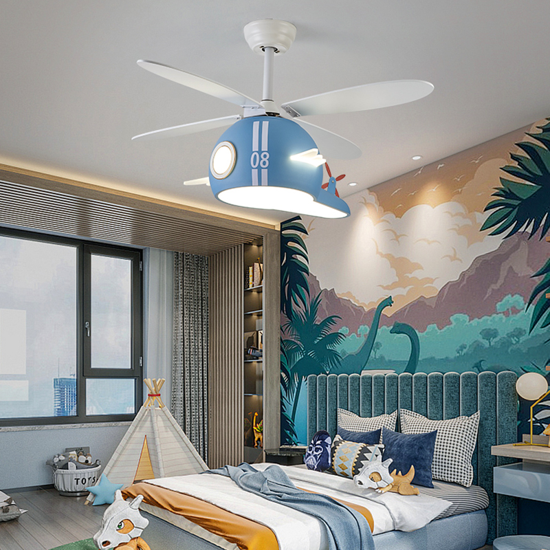 Kids Room Helicopter Ceiling Fan with Light - Art Deco Style