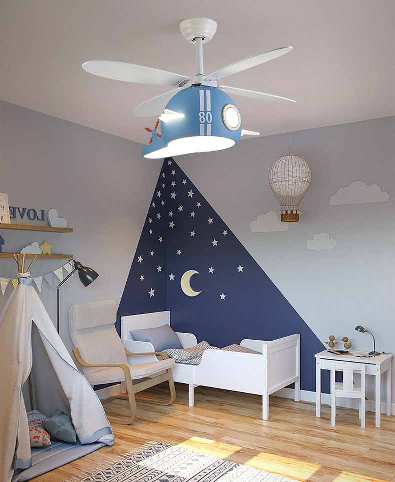 Kinderzimmer-Helikopter-Deckenventilator mit Licht – Art-Deco-Stil