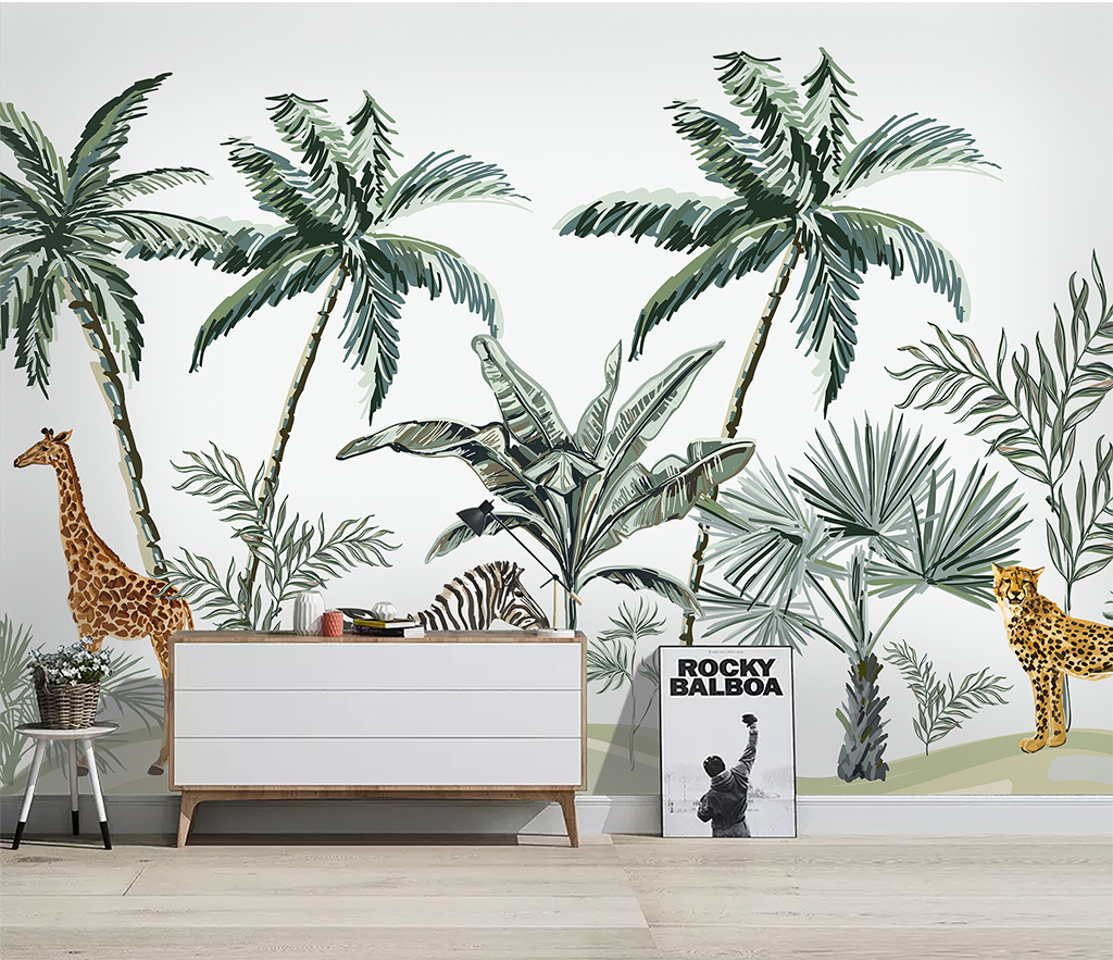 Papier Peint Mural Safari dans la Jungle pour Chambre d'Enfant