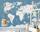 Kids World Map Wallpaper Mural - Educational Wall Decor