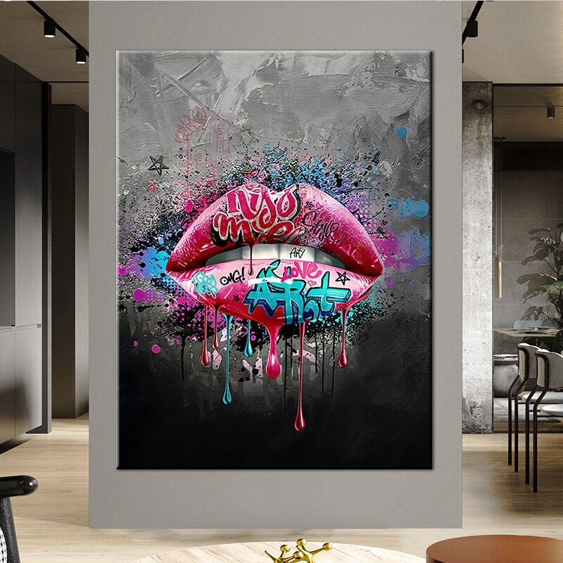 Küss mich, rosa Lippen-Graffiti-Kunst – atemberaubendes Lippen-Kunstdesign