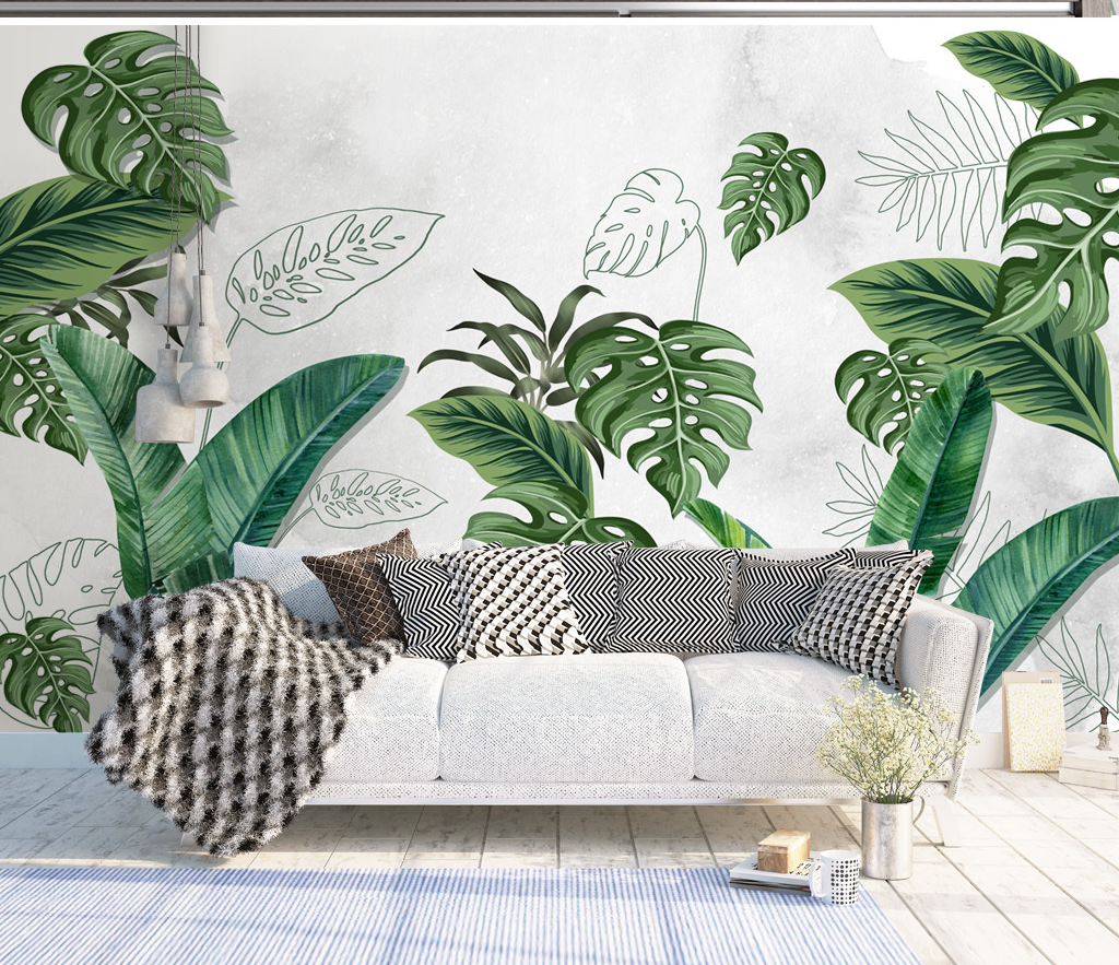 Grandes Feuilles Vertes - Peintures Murales Tropicales