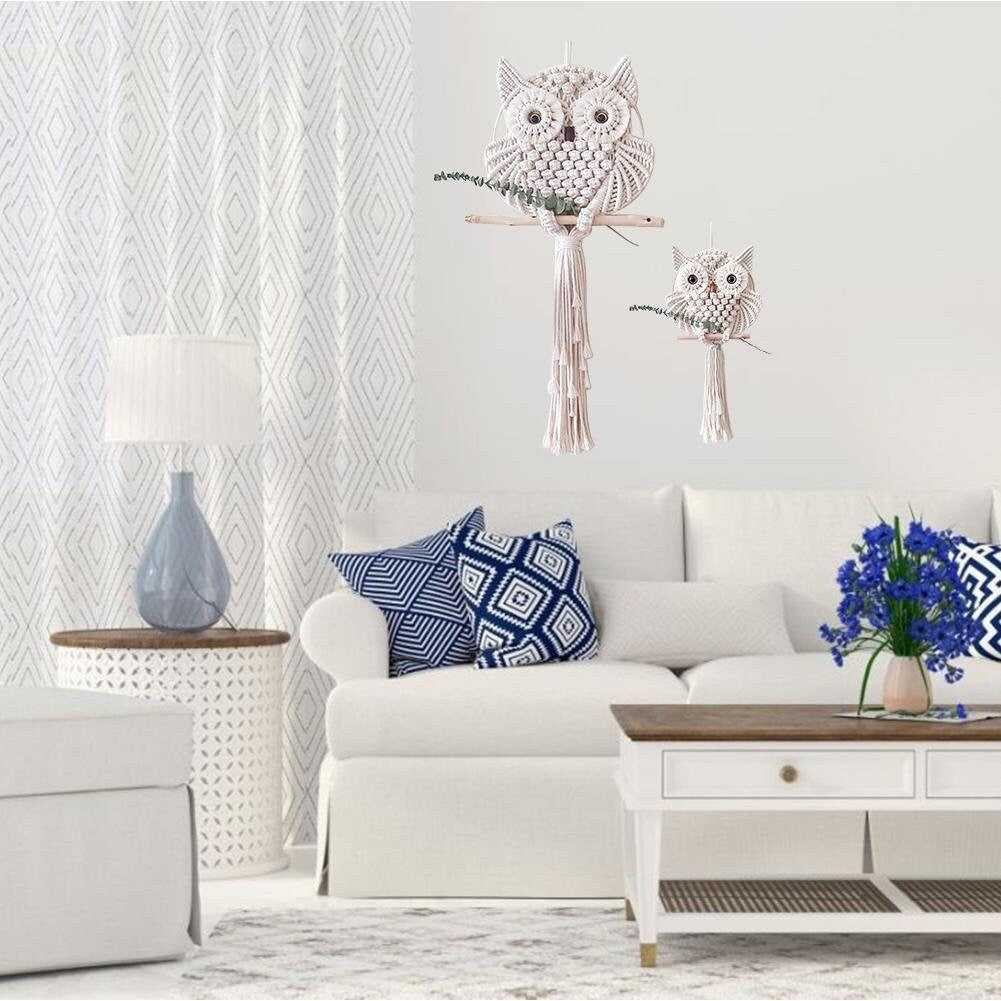 Owl Woven Tapestry Shelf for Wall | Large Fiber Art Macrame for Wall | Living Room Wall Hanging Decor