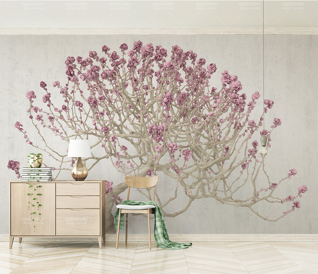 Large Pink 3D Tree Wallpaper Murals - Transform Your Walls