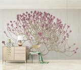 Papier peint mural grand arbre 3D rose - Transformez vos murs