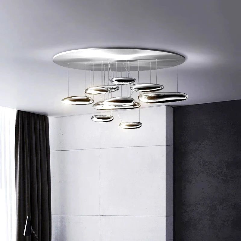 Lustre design en galets de lave pour salon