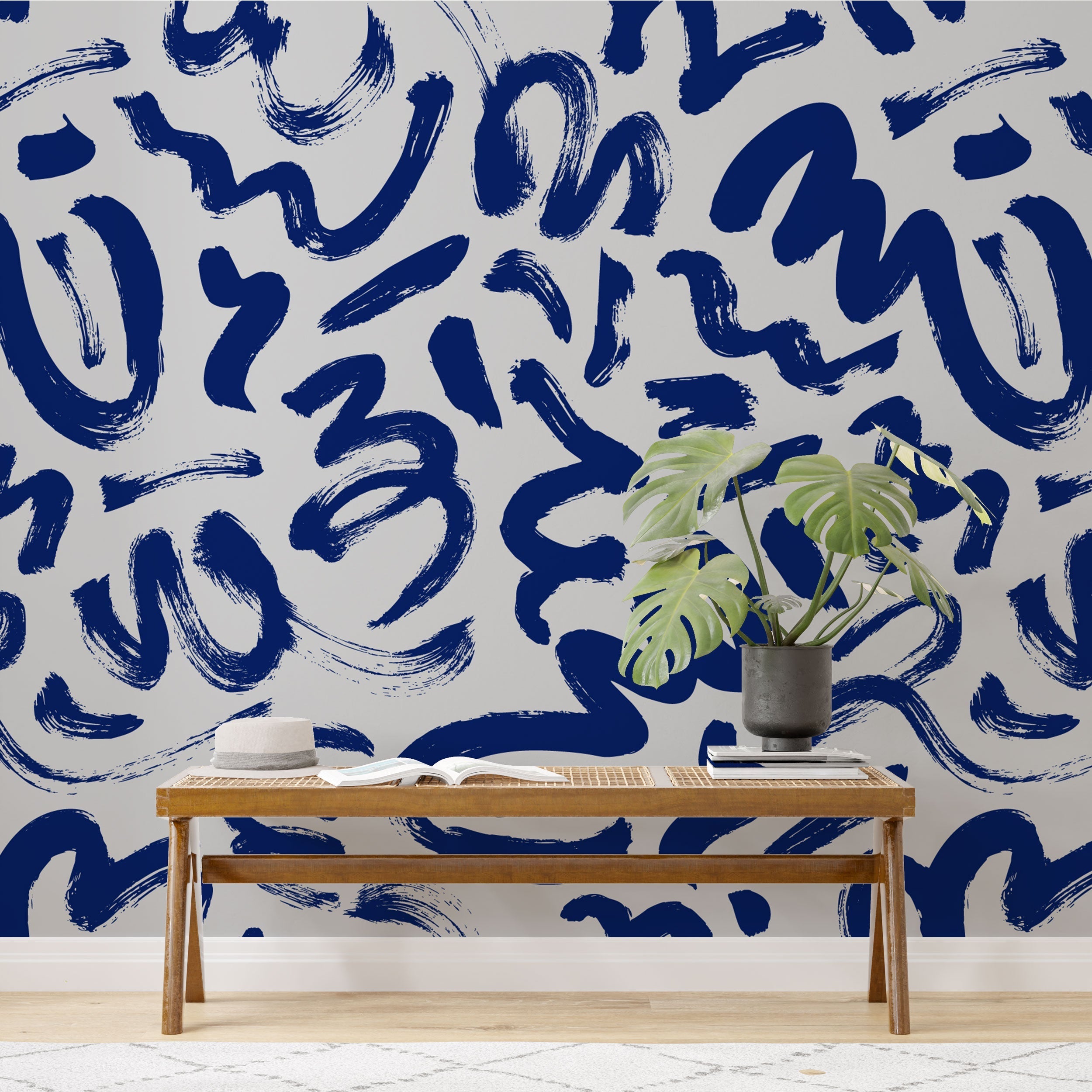 Let's Brush it Blue - Living Room Wallpaper Mural