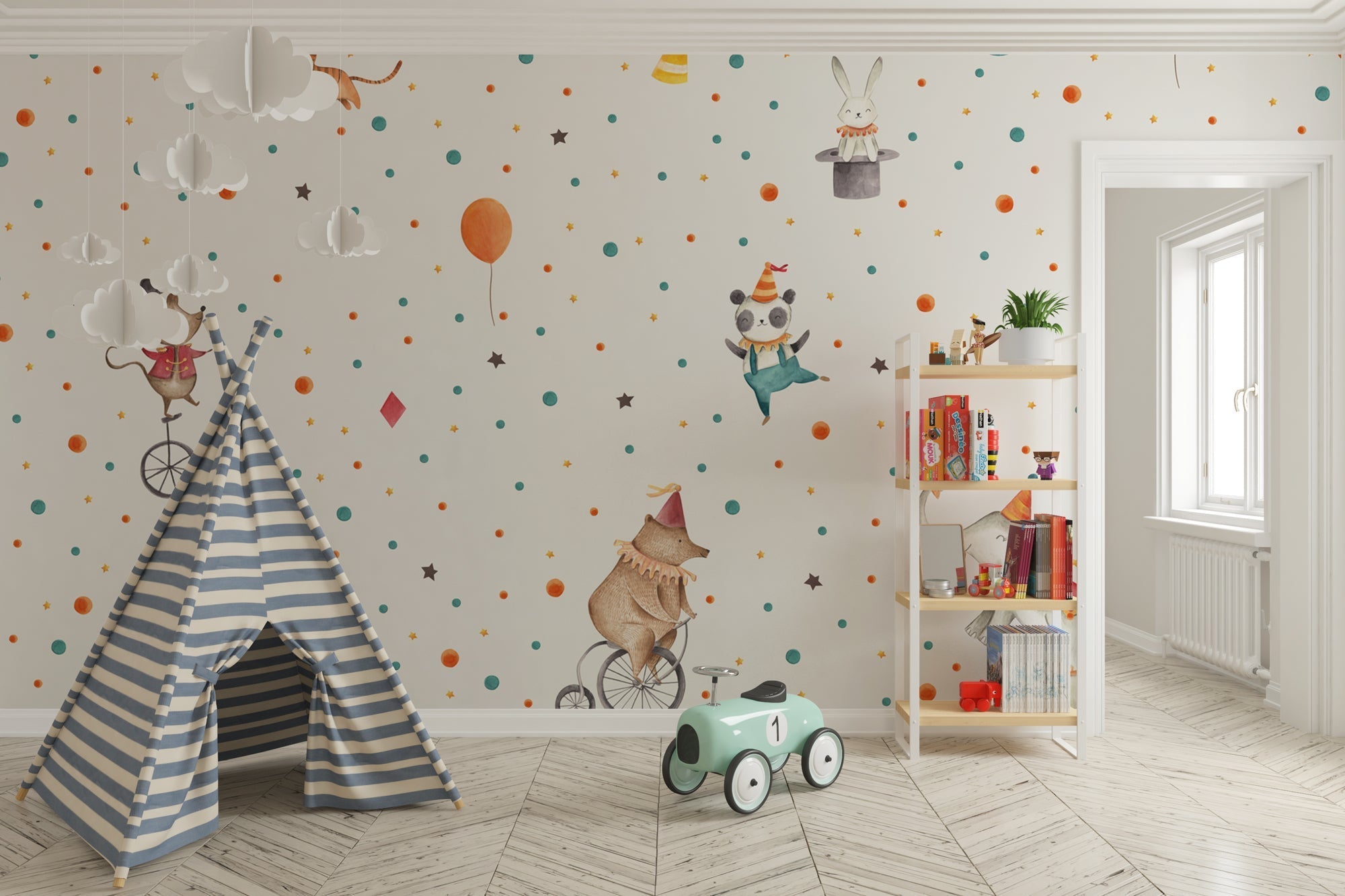 Lets Party Animals - Kids Room Wallpaper Mural -