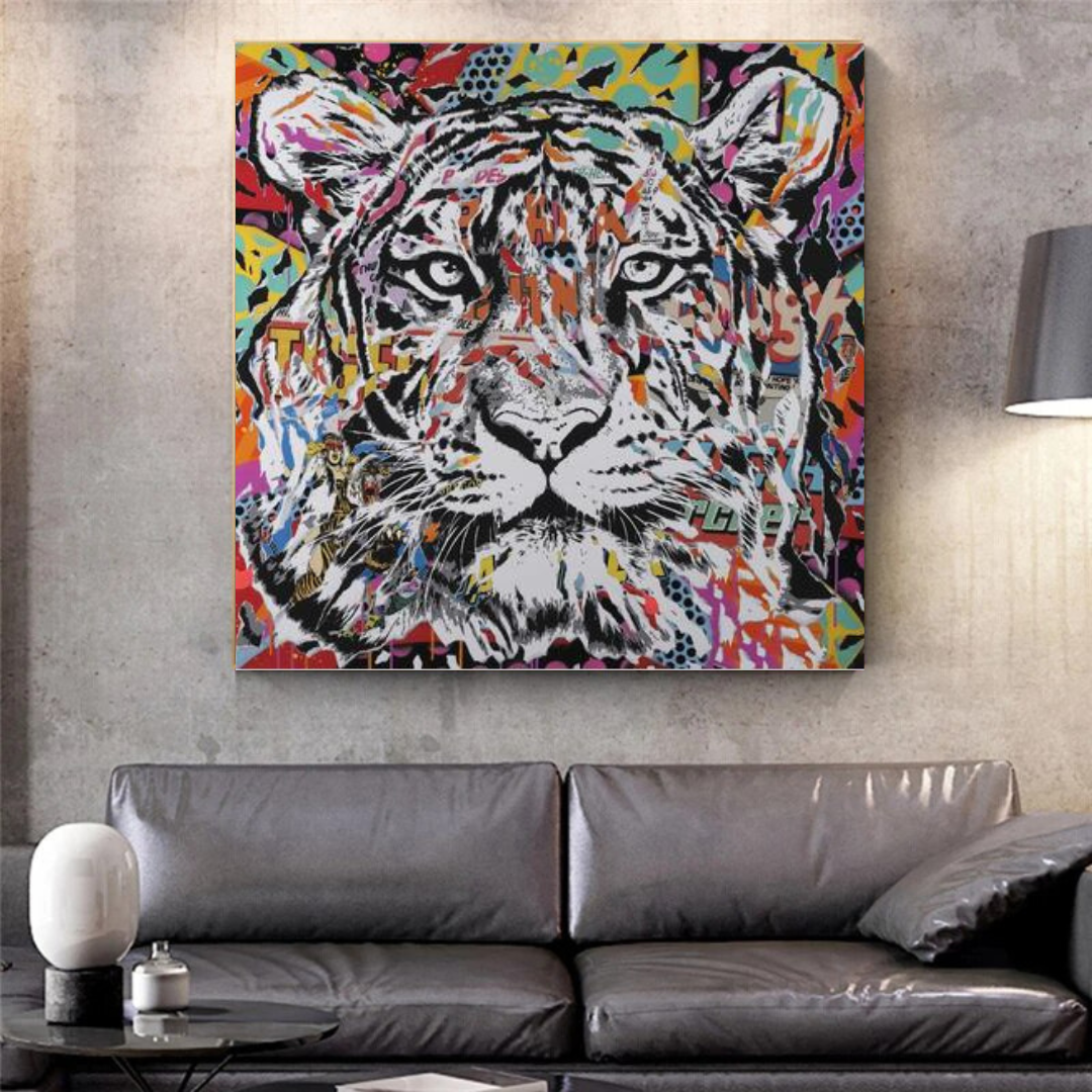 Art mural sur toile graffiti tigre lion